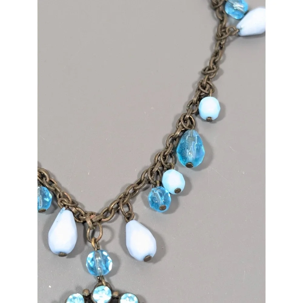 Vida Jewels Blue Rhinestone‎ Medallion Necklace Bronze Boho 21